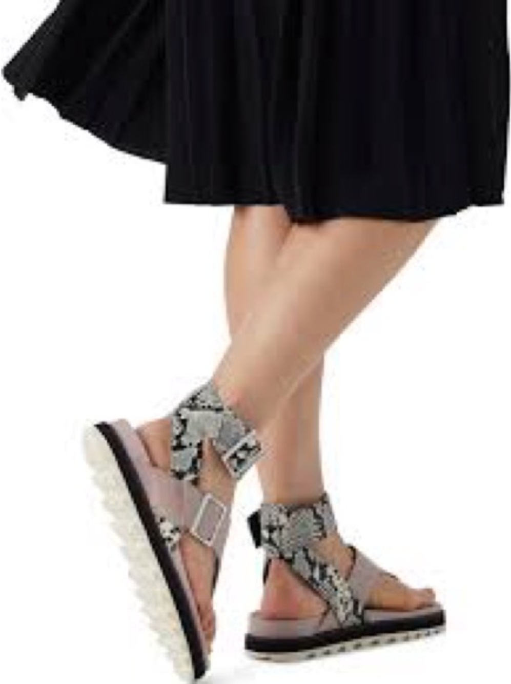 Sorel Women's Roaming Blush Leather Thong Sandals with Snake-Print Ankle Strap